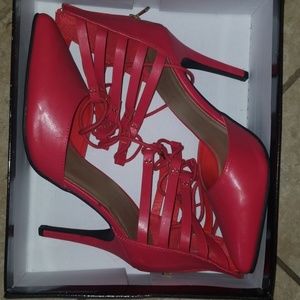 Red Zip up back, lace up in front heels